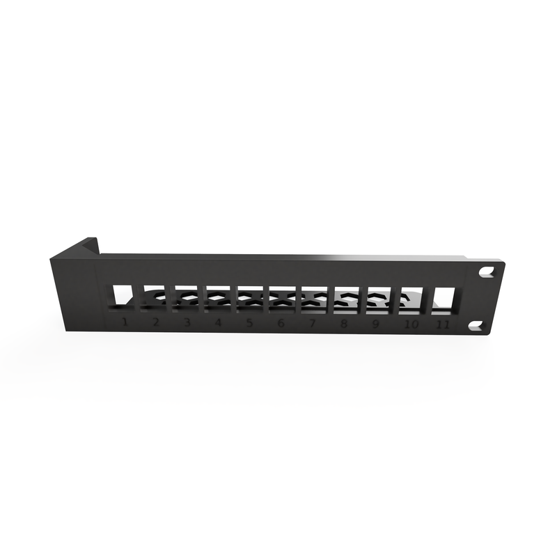 19-inch 3D-printed Rack Mount Half Width Patch Panel - 11 Keystone, 1U