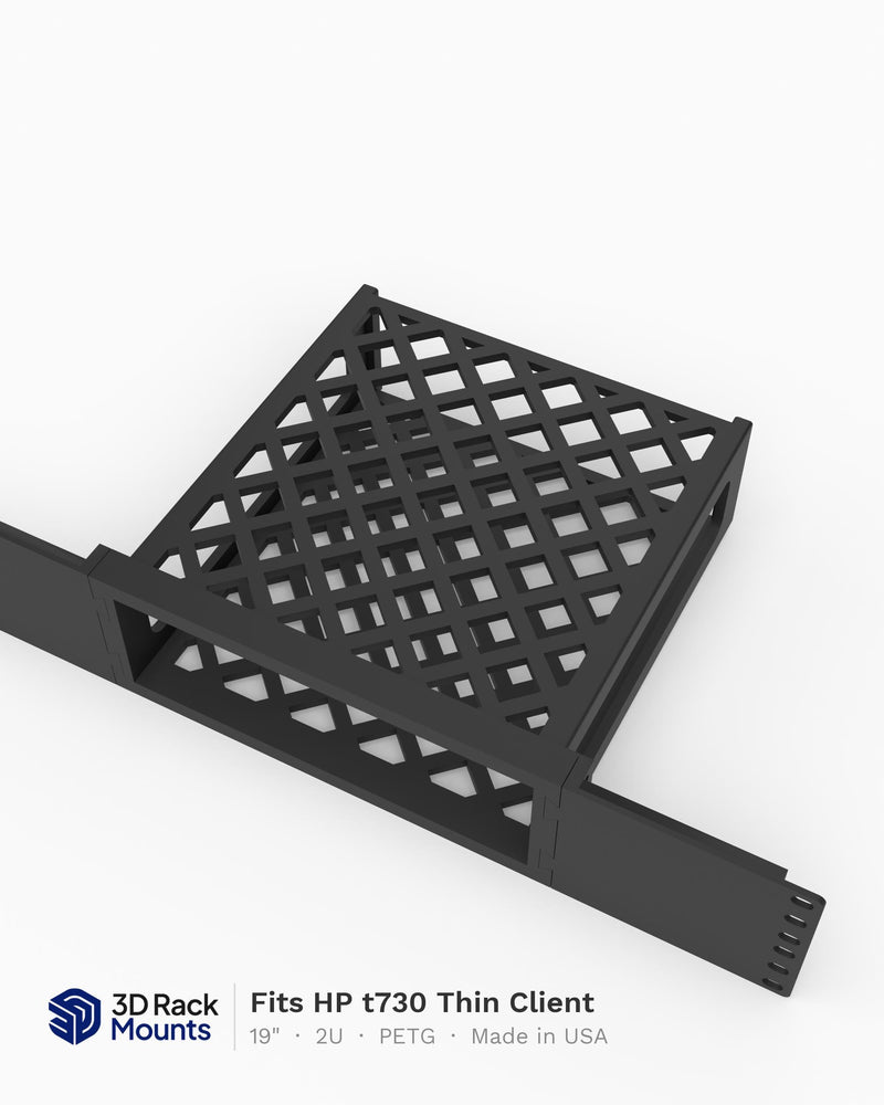 HP t730 thin client 19 inch 2U rack mount, angled view
