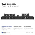 Two different devices sharing one rack unit on paired 1U modular mounts
