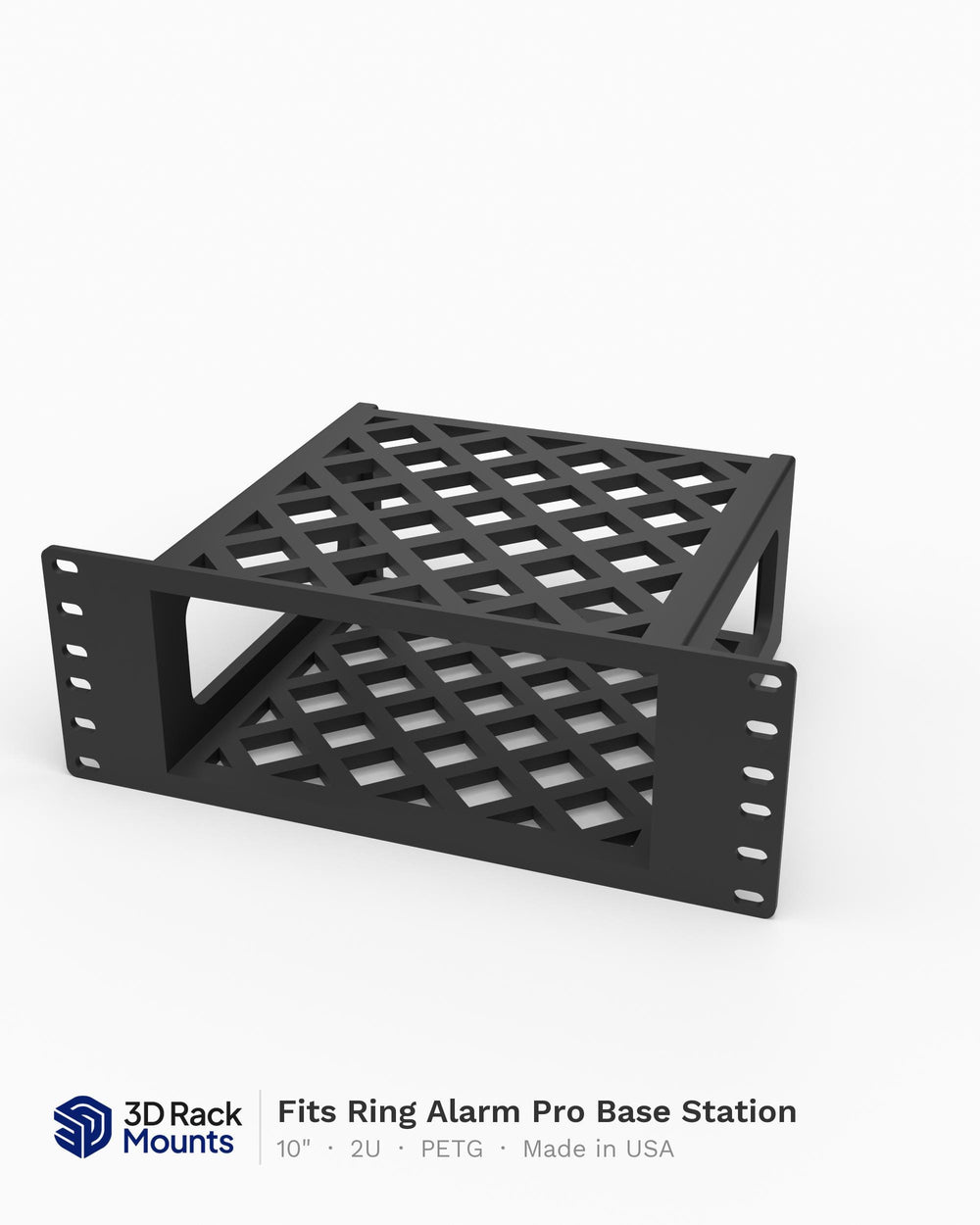 10 inch 3D printed mini rack mount for the Ring Alarm Pro Base Station, front view