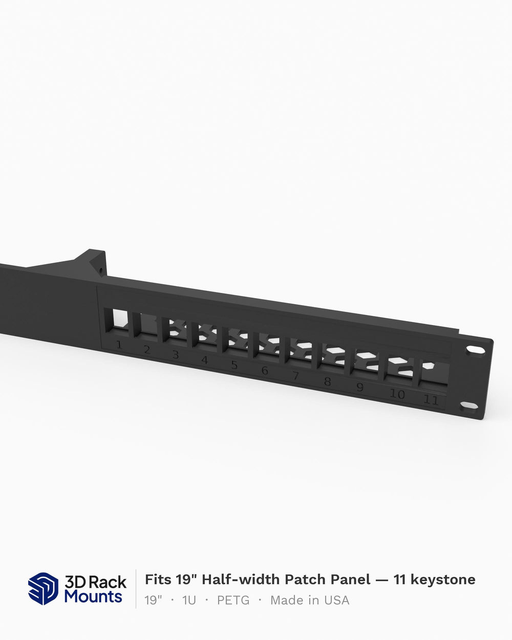 19" Rack Mount Half Width Patch Panel - 11 Keystone, 1U (Modular)