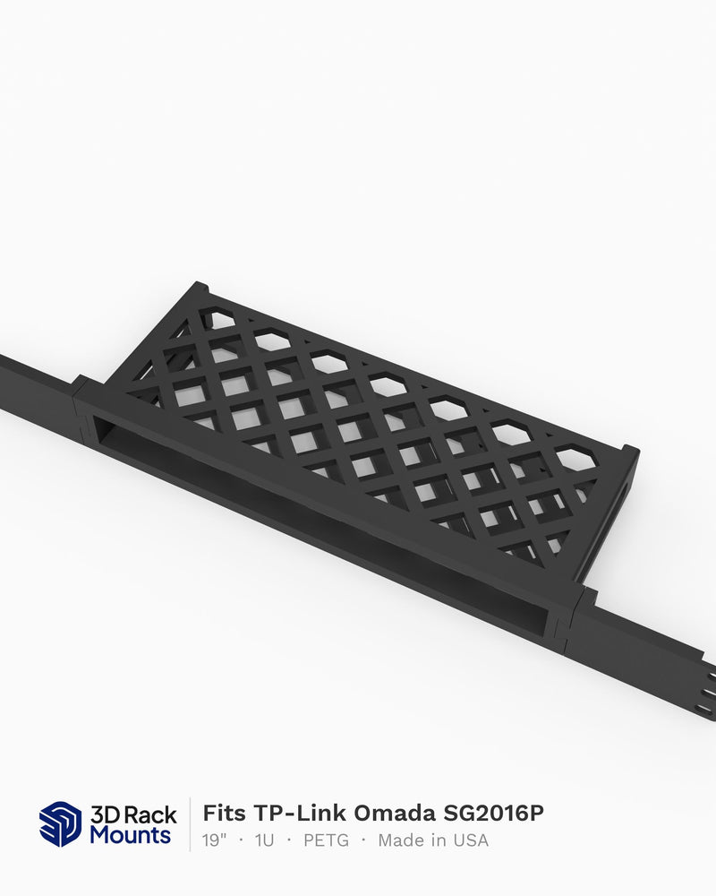 19 inch 3D printed rack mount for the TP-Link Omada SG2016P PoE+ switch