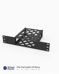 10 inch 3D printed rack mount for the Fosi Audio V3 Mono monoblock amplifier, front view