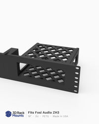 19 inch 3D printed rack mount for the Fosi Audio ZH3 DAC and headphone amp, front view
