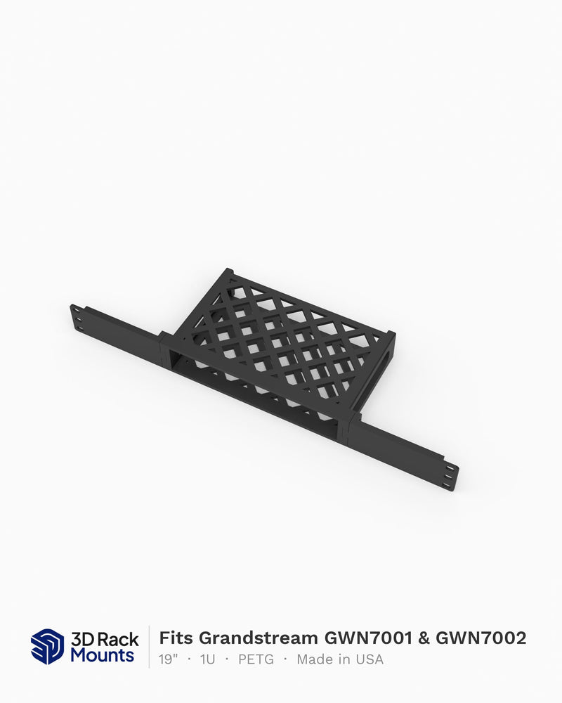 19 inch 3D printed rack mount for Grandstream GWN7001 and GWN7002 routers, angled view