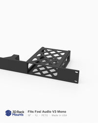 19 inch 3D printed rack mount for the Fosi Audio V3 Mono monoblock amplifier, front view