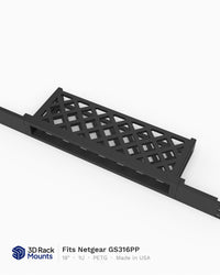 19 inch 3D printed rack mount for Netgear GS316PP 16-port PoE+ switch, front view