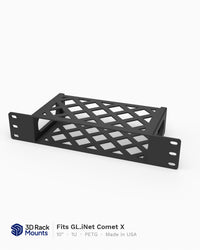 10 inch 3D printed mini rack mount for the GL.iNet Comet X quad-port KVM, front angle view