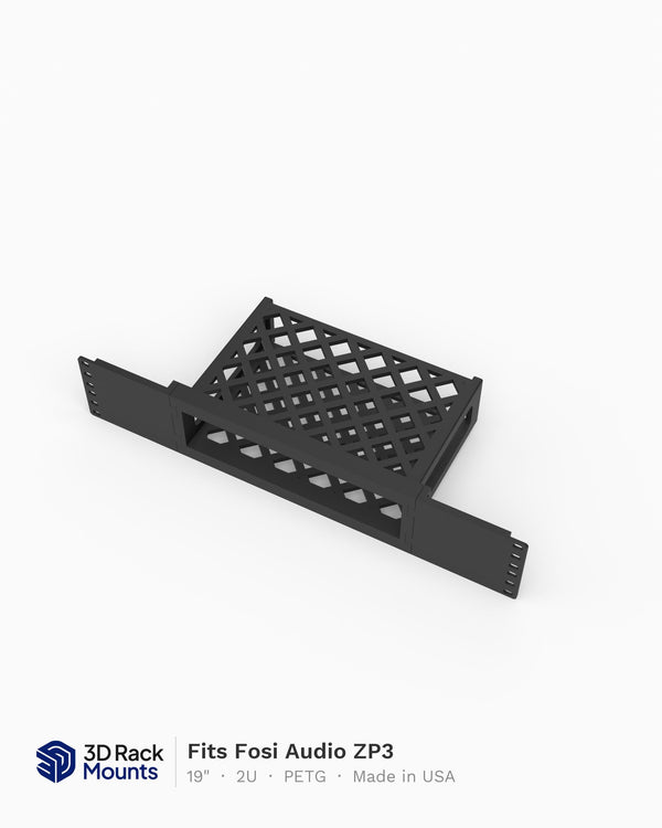 Fosi Audio ZP3 preamplifier in a 19 inch 2U 3D printed rack mount