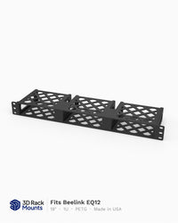 19 inch 3D printed triple rack mount holding three Beelink EQ12 mini PCs, front angle