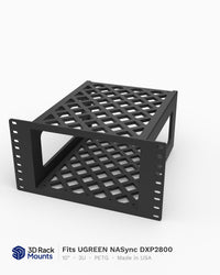 10 inch 3D printed mini rack mount for the UGREEN NASync DXP2800, front angle view