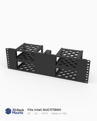 19 inch 3D printed 3U rack mount holding four Intel NUC7 BNH mini PCs
