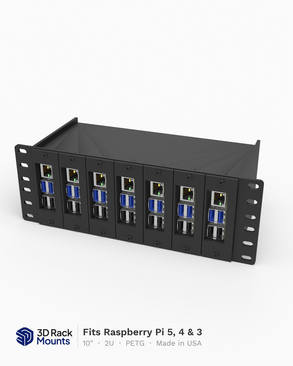 10" Raspberry Pi Vertical Sled Rack Mount - 1 to 7 Pis - 2U