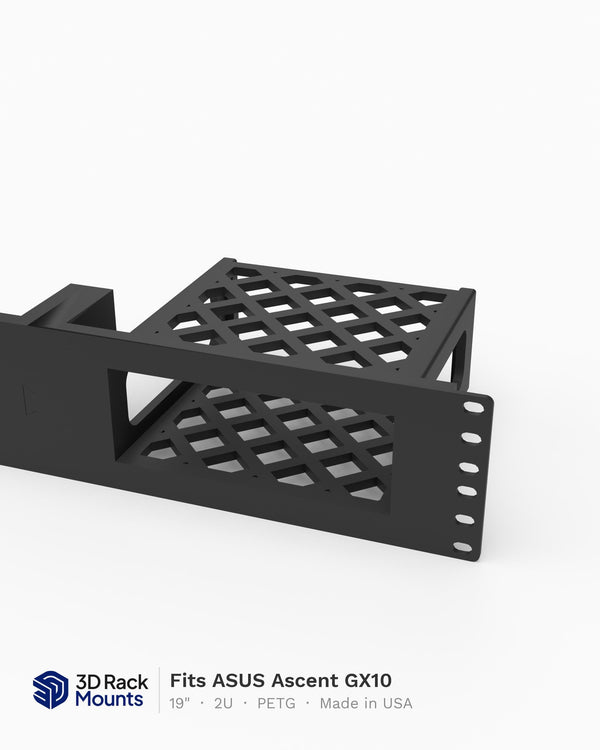 19 inch 3D printed 2U rack mount for the ASUS Ascent GX10, angled view