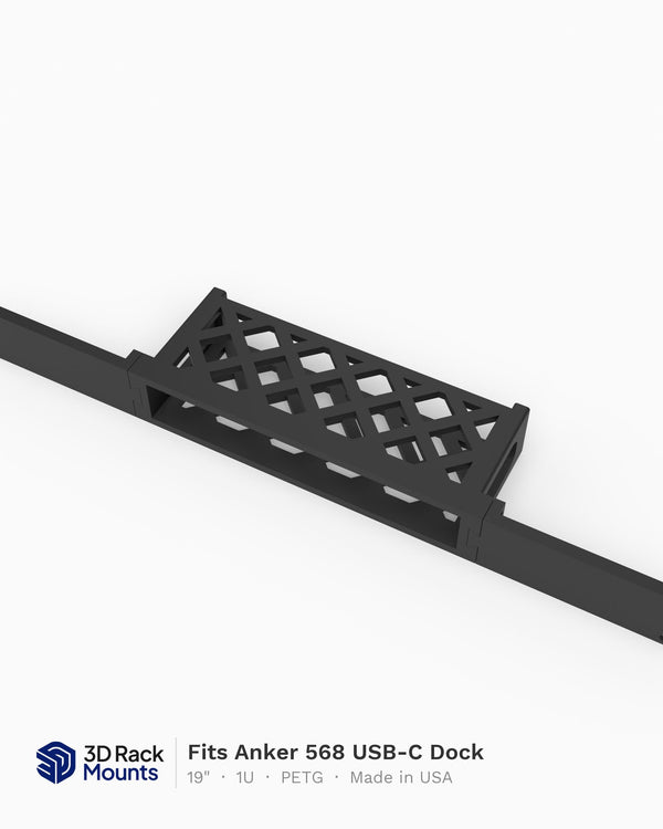 Anker 568 USB-C docking station in a 19 inch 1U rack mount, angled hero view