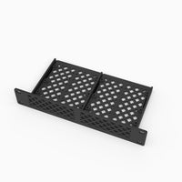 Top view of the two hard drive trays with screw pads and vented floors