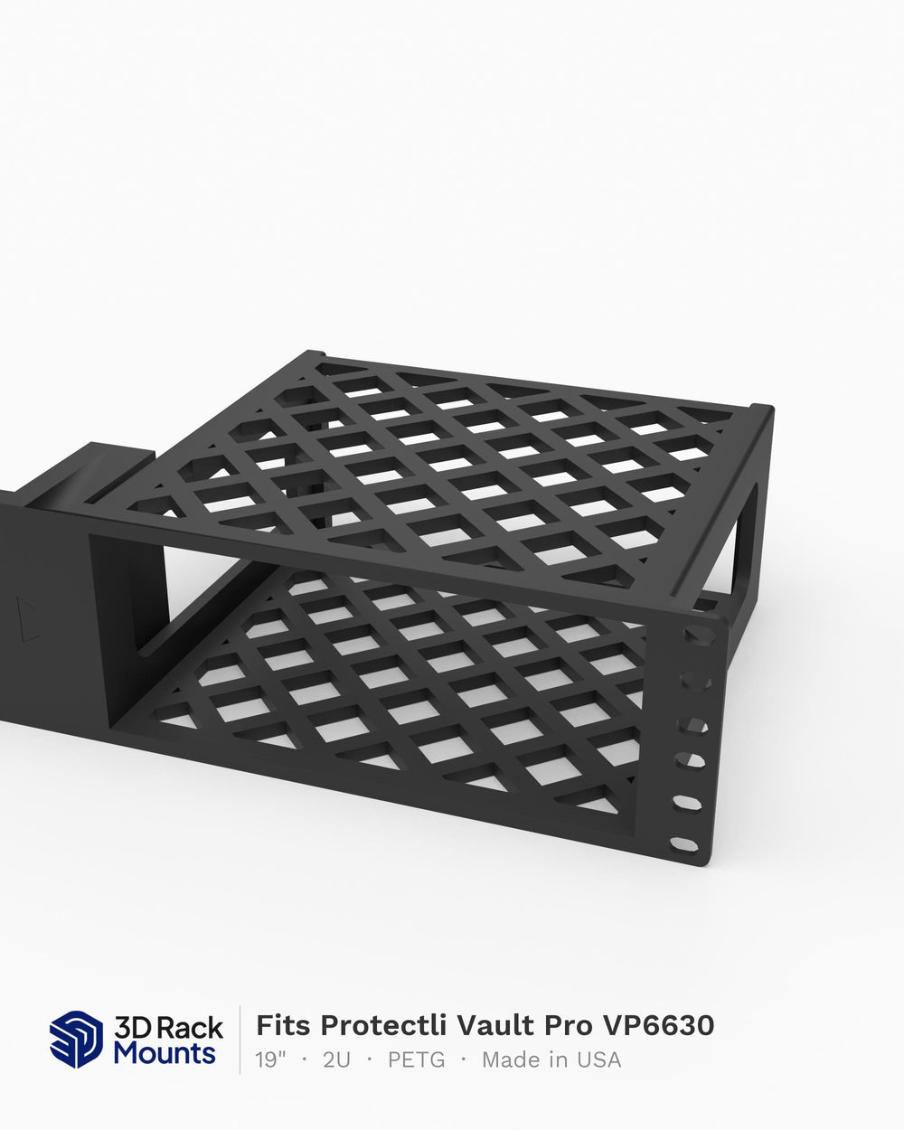 19 inch 3D printed rack mount for the Protectli Vault Pro VP6630, angled view
