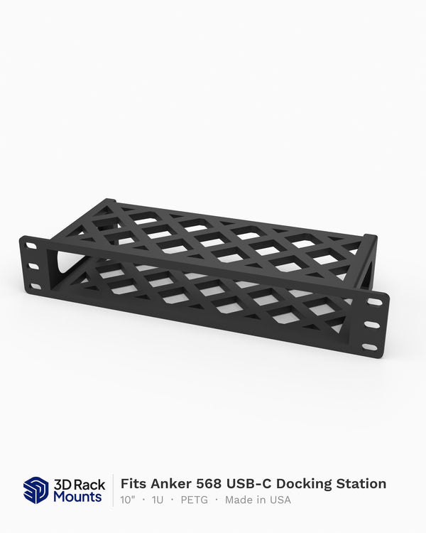 Anker 568 USB-C docking station in a 10 inch 1U mini rack mount, angled hero view