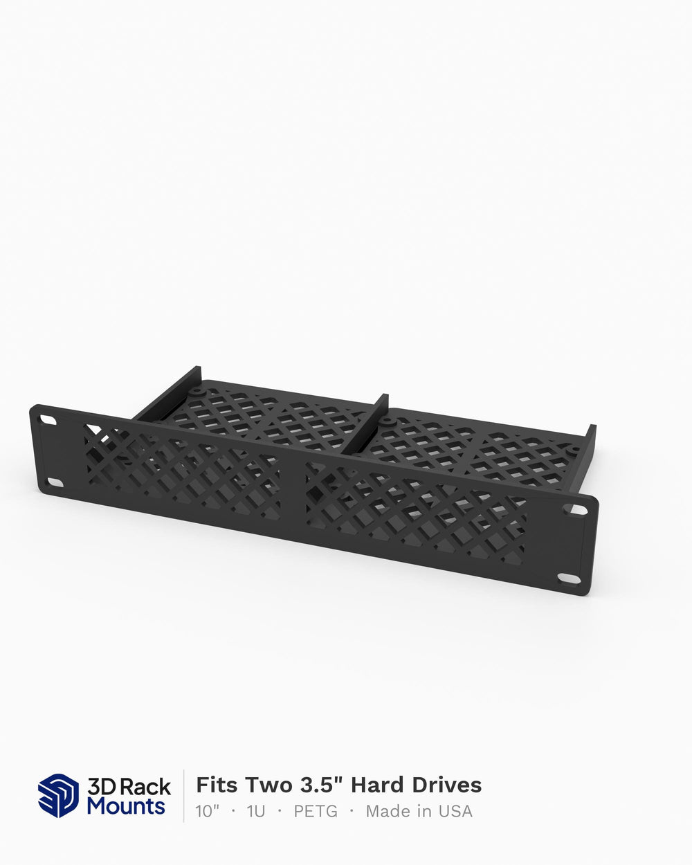 10 inch 3D printed rack mount for two 3.5 inch hard drives, patterned face