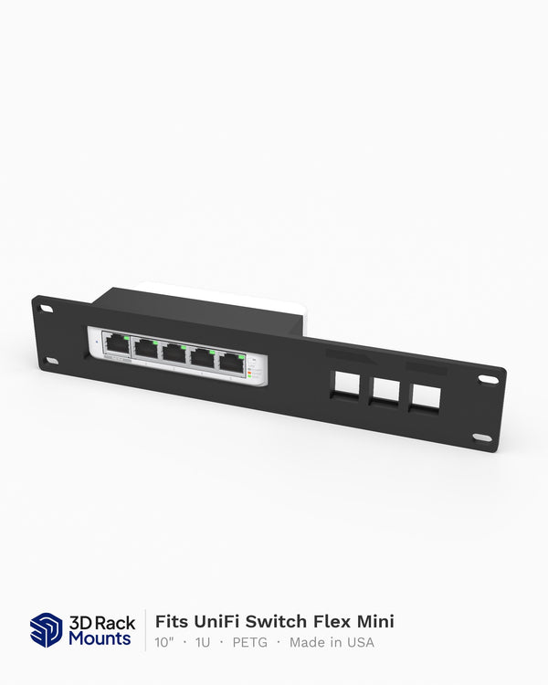 10" Unifi Switch Flex Mini Rack Mount - 3 Keystone Jacks 1U