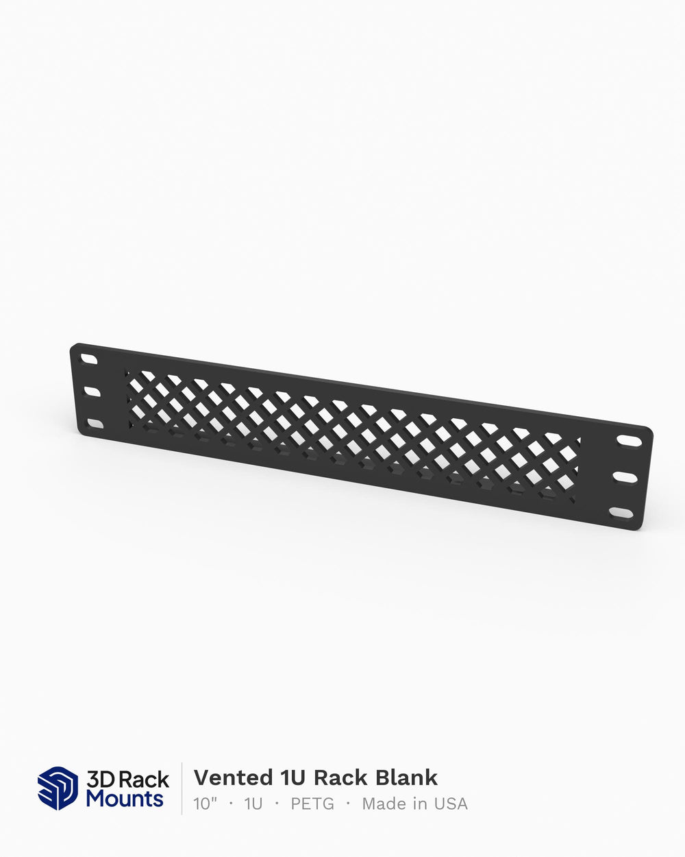 Vented 1U blank panel for a 10 inch mini rack, 3D printed in PETG