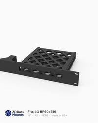 19 inch 3D printed rack mount for the LG BP60NB10 slim Blu-ray writer, front angle with blank half