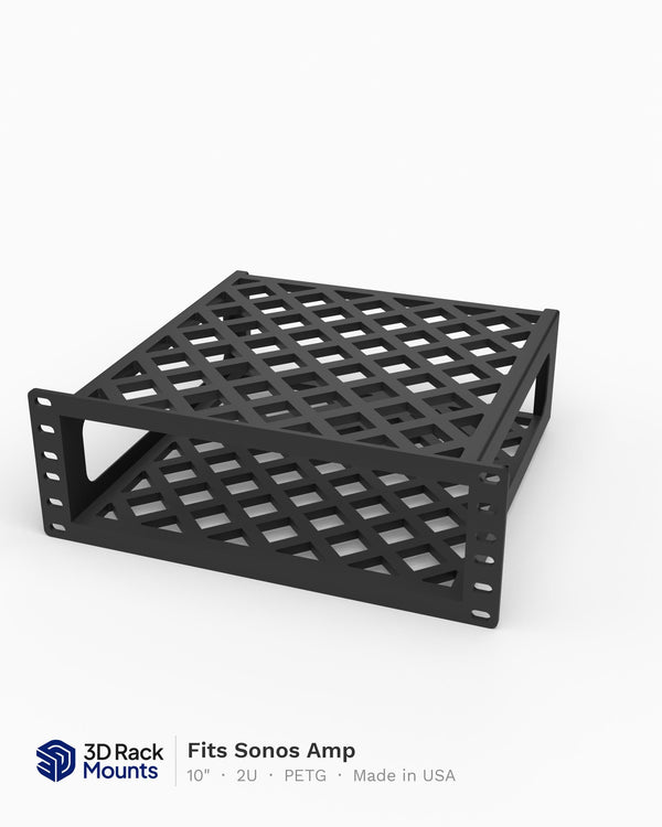 10 inch 3D printed rack mount for the Sonos Amp, angled front view