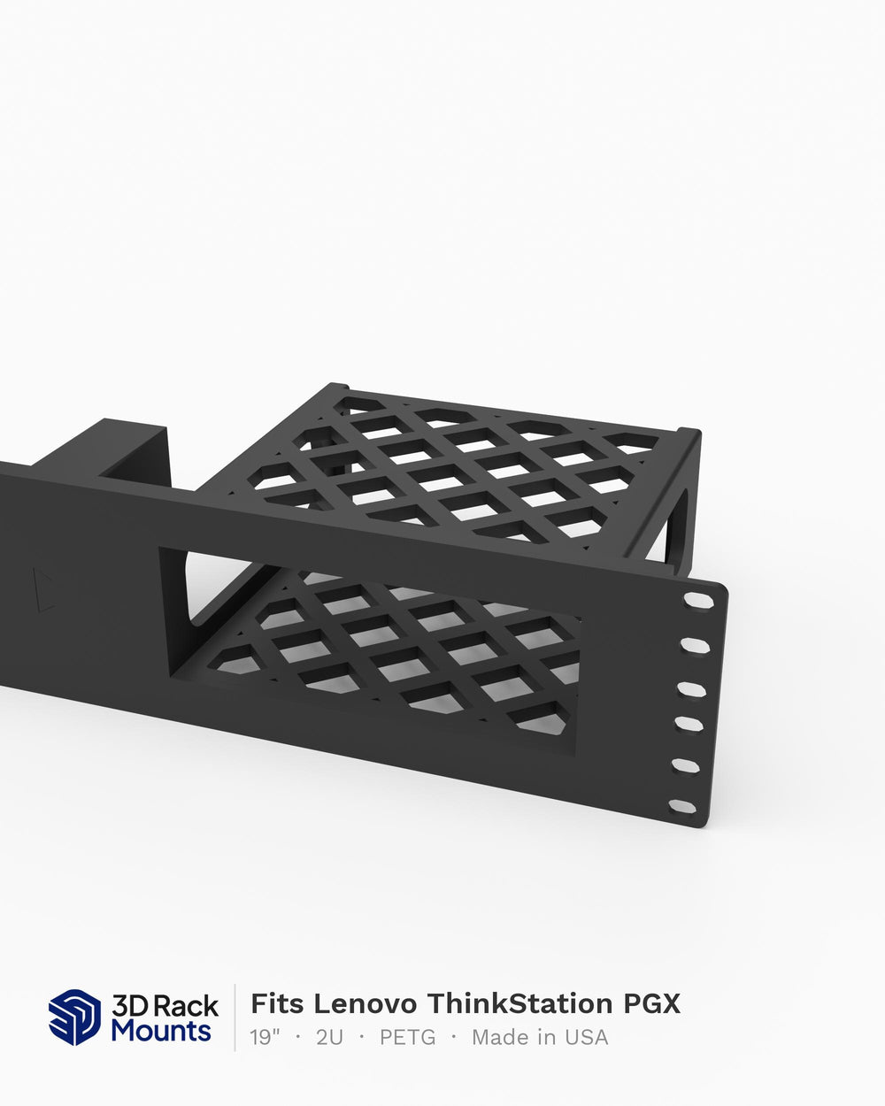 19 inch 3D printed rack mount for the Lenovo ThinkStation PGX, front view