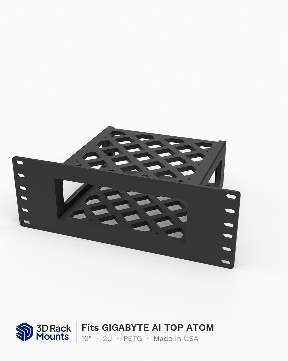 10 inch 3D printed rack mount for the GIGABYTE AI TOP ATOM, front view