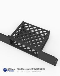 19 inch 3D printed rack mount for the Bluesound POWERNODE N330 and N331, angled view