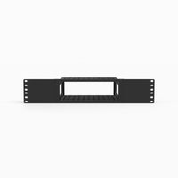 Front view of the Bluesound POWERNODE 2U rack mount showing the open device bay